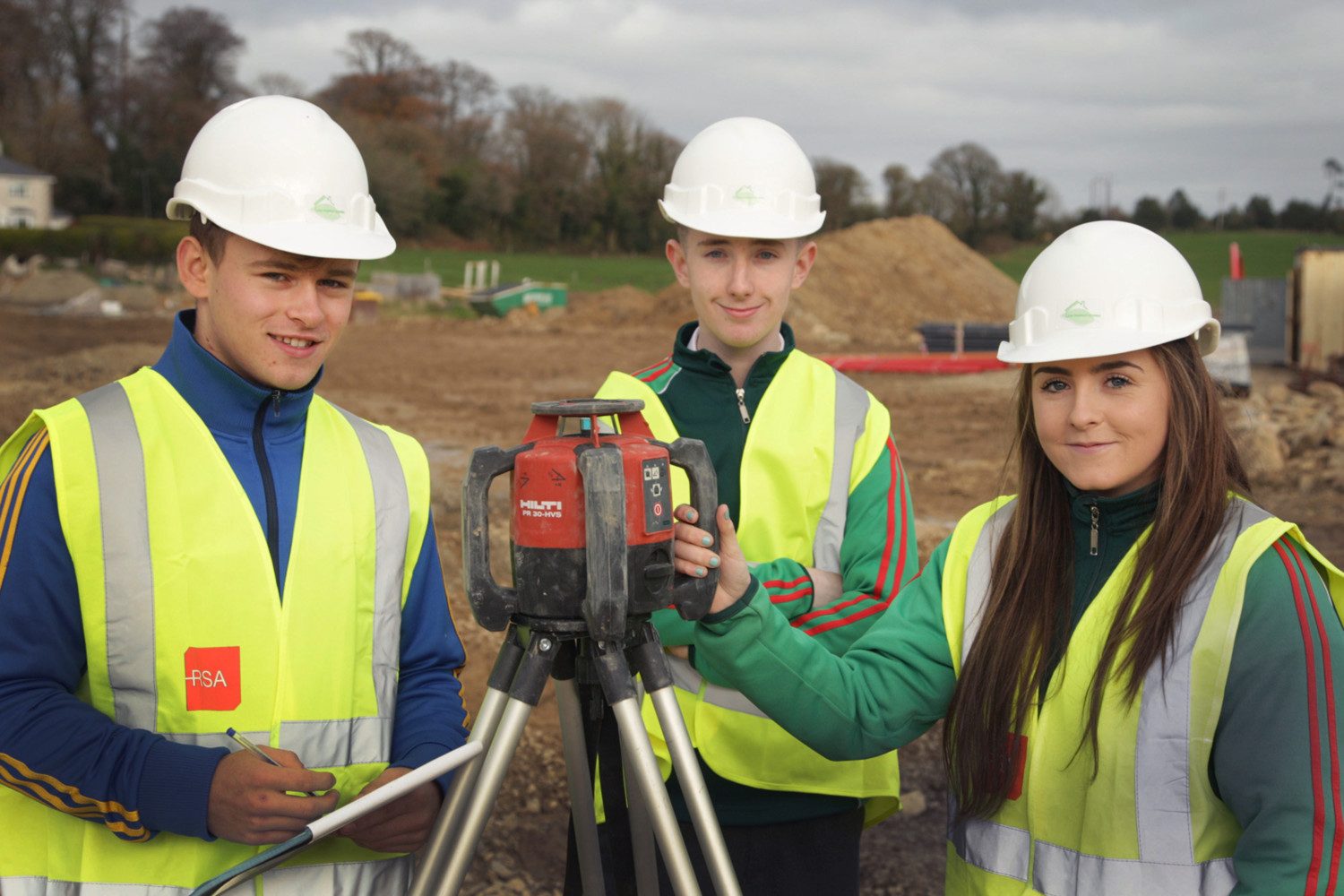 Gorey Community school construcion studies students visit, Gleann an Ghairdin; Sean Delaney, Liam Keane and Sarah Brohan.